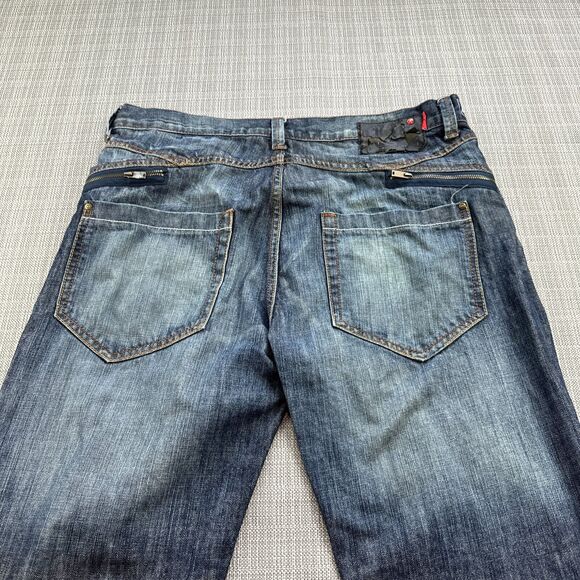 Eko Unltd Jeans Men 36x31 Relaxed 72 Unlimited Baggy Wide Leg Distressed Whisker - Picture 9 of 13